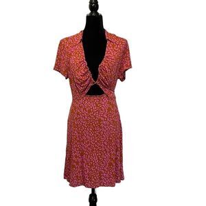 Free People Womens Rust Pink Marsaille Leopard Ruched Cutout  Mini Dress…